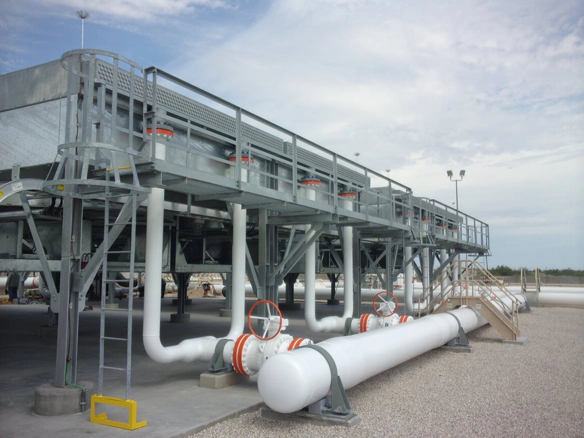 Large industrial air-handling installation with pipes and equipment